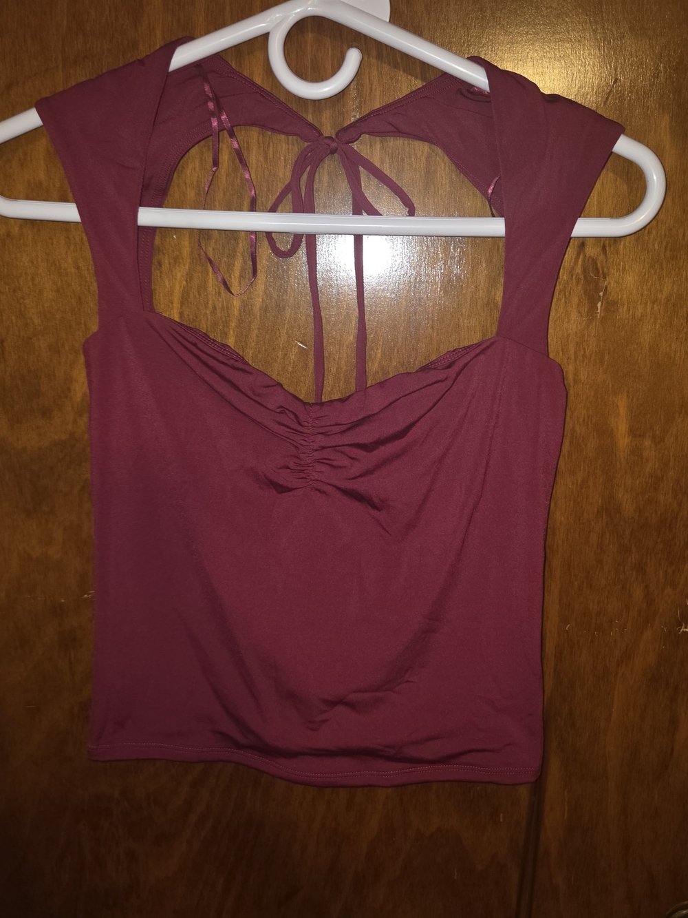 Garage Burgundy Ruched Tie-Back Crop Top